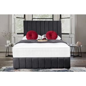 Sr Living Ltd - 4FT6 Double Dark Grey sude Divan Bed Set with 20'' Headboard & footboard & 10'' Spring Memory foam mattress (2 Drawers free)