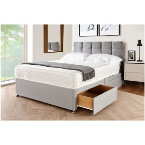 Sr Living Ltd - 5FT King Grey Suede Plush Divan Bed set with 20'' Cube Headboard & 10'' Spring memory foam mattress (2 Drawers included)