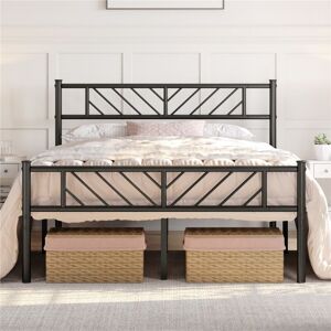 Yaheetech - 4ft6 Double Minimalist Metal Platform Bed with Arrow Design Headboard and Footboard, Black