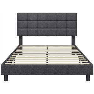 Yaheetech - 4ft6 Double Upholstered Bed Frame Modern Platform Bed Frame with Strong Wooden Slats Support, Square Tufted Headboard, Dark Gray