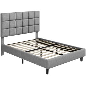 Yaheetech - 4ft6 Double Upholstered Bed Frame Modern Platform Bed Frame with Strong Wooden Slats Support, Square Tufted Headboard, Light Gray