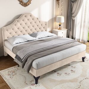 Modernluxe - 4ft6 Double Upholstered Velvet, 135x190cm, Upholstered bed with height-adjustable headboard, Wooden slat support, Easy assembly, Velvet,