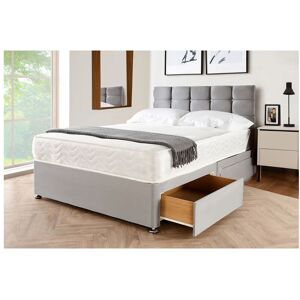 Sr Living Ltd - 4FT6 Grey Suede Plush Divan Bed set with 20'' Cube Headboard & 10'' Spring memory foam mattress (2 Drawers included)