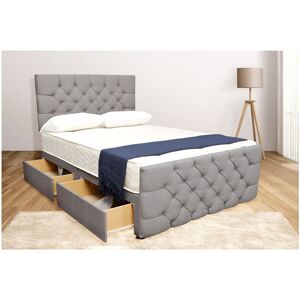 Sr Living Ltd - 5FT King Grey Suede Chesterfield Divan Bed With Mattress & Sturt Headboard Footboard (2 Drawers)