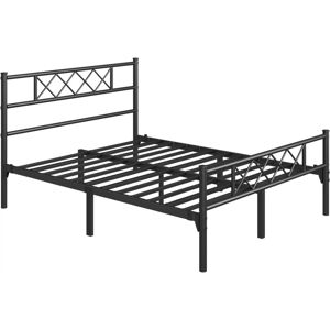 Yaheetech - 5ft King Simple Metal Bed Frame Mattress Foundation with Cross-design Headboard & Footboard, Slatted Bed Base, Black