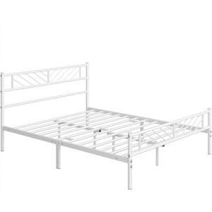 Yaheetech - 5ft King Size Minimalist Metal Platform Bed with Arrow Design Headboard and Footboard, White