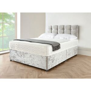 Sr Living Ltd - 5FT Silver crushed velvet Divan Bed with mattress, Cube hb and 0 drawers
