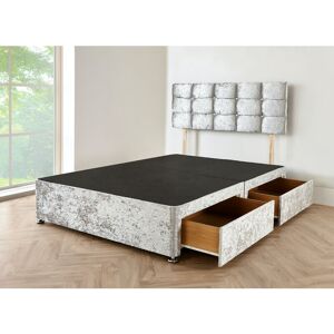 Sr Living Ltd - 5FT Silver crushed velvet Divan Bed with no mattress, Cube hb and 4 drawers