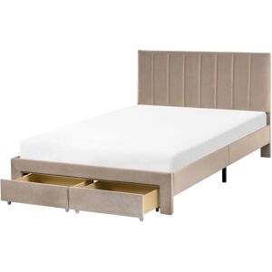 BELIANI Bed with Storage Drawers Velvet LONZAC 120 x 200 cm (EU Small Double) Taupe