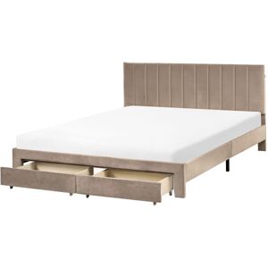 BELIANI Bed with Storage Drawers Velvet LONZAC 160 x 200 cm (EU King Size) Taupe