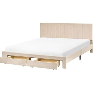 BELIANI Bed with Storage Drawers Velvet LONZAC 180 x 200 cm (EU Super King) Beige