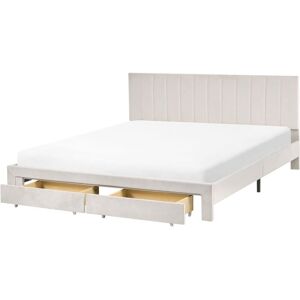 BELIANI Bed with Storage Drawers Velvet LONZAC 180 x 200 cm (EU Super King) Off-White