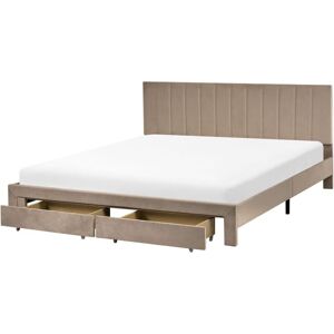 BELIANI Bed with Storage Drawers Velvet LONZAC 180 x 200 cm (EU Super King) Taupe