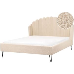 BELIANI Boucle Bed Frame Shell Headboard eu King Size 5ft3 Metal Legs Beige Ambillou