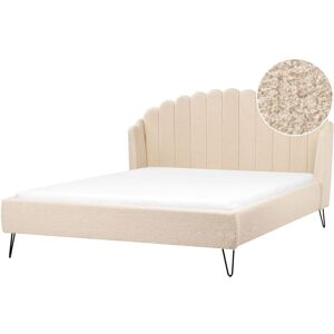 BELIANI Boucle Bed Frame Shell Headboard eu Super King Size 6ft Metal Legs Beige Ambillou