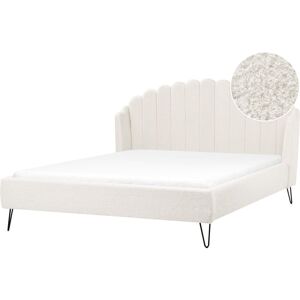 BELIANI Boucle Bed Frame Shell Headboard eu Super King Size 6ft Metal Legs Off White Ambillou