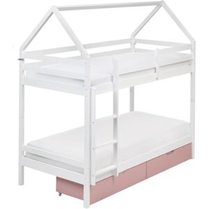 Beliani - Bunk Bed 3' eu Single Pine Wood Frame Kids Bedroom Wooden House Frame With Pink Drawers White Ternas