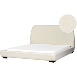 BELIANI Classic Boucle Upholstered with Headboard eu King Size Bed Frame 5ft3 Slatted Light Beige Roisel