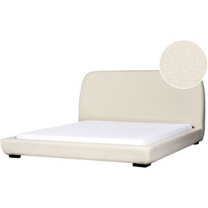 BELIANI Classic Boucle Upholstered with Headboard eu Super King Size Bed Frame 6ft Slatted Light Beige Roisel