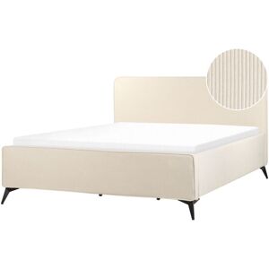 Beliani - Classic Modern eu Super King Size Corduroy Bed Frame 6ft Wingback Headboard Black Metal Legs Bedroom Beige Valognes