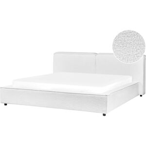 BELIANI Classic Upholstered Boucle Bed eu Super King Size 6ft Frame Slatted Base White Linards