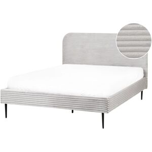 BELIANI Corduroy Jumbo Cord Wide Ridges Upholstered eu Double Size Bed 4.6ft Light Grey Flayat