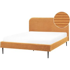 BELIANI Corduroy Jumbo Cord Wide Ridges Upholstered eu King Size Bed 5ft3 Orange Flayat