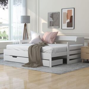 ABRIHOME Daybed, Trundle and Drawer, Cabin Bed, SIngle Guest Bed Sofa Bed, Pull out Trundle and Storage Drawer White