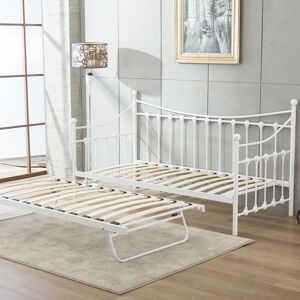 Kosy Koala - Daybed With Pull Out Trundle White 3ft Single Bed Metal Guest Room Bedroom Living Room