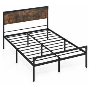 COSTWAY Double Bed Frame Industrial Metal Platform Bed with Headboard and Footboard