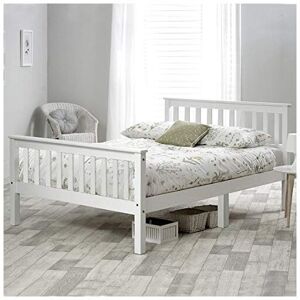 Abrihome - Solid Pine Wooden Frame Bed in White For Adults, Kids, Teenagers, 4ft6 135x190cm Double Bed