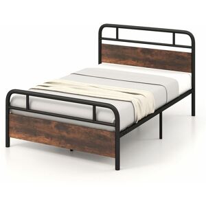 Costway - Double Size Bed Frame Platform Metal Slats Support Bed w/ Industrial Headboard
