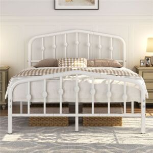 Yaheetech - Double Size Metal Bed Frame With Arched Headboard and Footboard Metal Platform Bed Frame, White