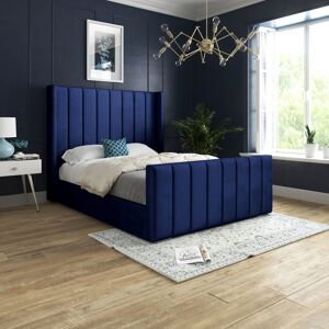 Oxford Panel Lined Upholstered Soft Velvet Bed Blue Double - Blue - Ds Living
