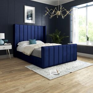 Ds Living - Oxford Panel Lined Upholstered Soft Velvet Bed Blue Single - Blue