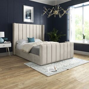 Oxford Panel Lined Upholstered Soft Velvet Bed Cream King - Cream - Ds Living