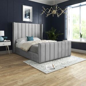 Ds Living - Oxford Panel Lined Upholstered Soft Velvet Bed Grey Double - Grey