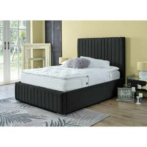 Ds Living - Savoy Panel Line Design Upholstered Black Bed Soft Velvet King - Black