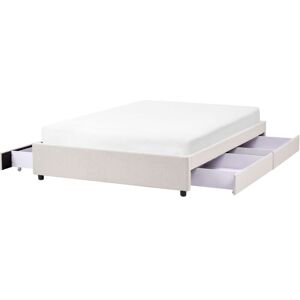 Beliani - eu Double Size Bed Frame 4ft6 Polyester Fabric Upholstery Storage Vintage Light Beige Prades