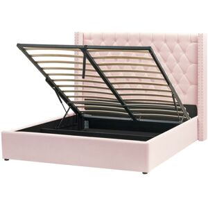 BELIANI Ottoman Bed Velvet LUBBON 160 x 200 cm (EU King Size) Pastel Pink Pink