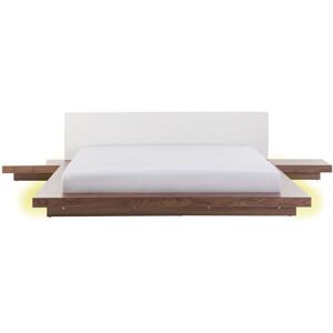 Beliani - Modern eu Super King Size Platform Bed with led 6ft Side Tables Faux Leather Headboard mdf Brown Ash Wood Zen