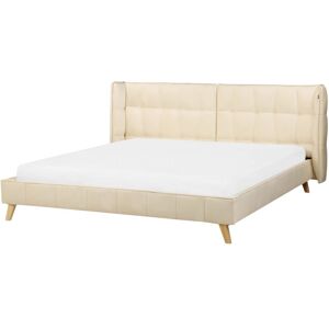 BELIANI Eu Super King Velvet Bed Frame 6ft Wingback Headboard Tufted Beige Senlis