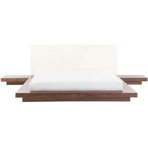 BELIANI Modern eu King Size Waterbed 5ft3 with Mattress Side Tables Faux Leather Headboard mdf Brown Ash Wood Zen