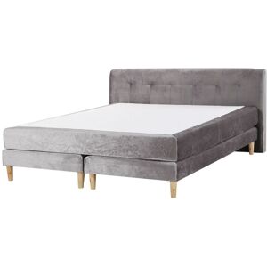 Beliani - eu King Size 5ft3 Divan Bed with Mattress Headboard Velvet Grey Marquise