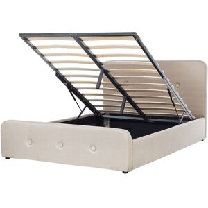 Beliani - Upholstered Linen eu Double Size Fabric Bed Frame 4ft6 Storage Beige Rennes