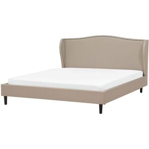 BELIANI Upholstered Fabric Bed Frame Linen Headboard eu Super King Size 6ft Beige Colmar