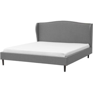 BELIANI Upholstered Fabric Bed Frame Linen Headboard eu Super King Size 6ft Grey Colmar