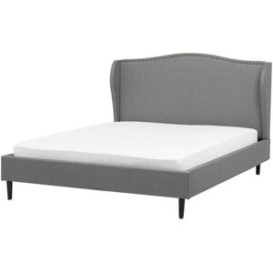 BELIANI Upholstered Fabric Bed Frame Linen Headboard eu King Size 5ft3 Grey Colmar
