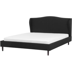 BELIANI Upholstered Fabric Bed Frame Linen Headboard eu Super King Size 6ft Black Colmar