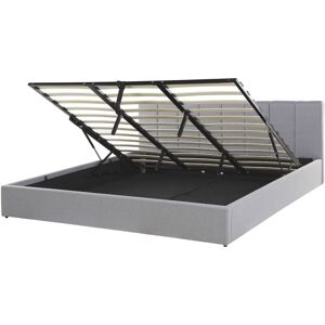 BELIANI Eu Super King Bed Frame 6ft with Storage Fabric Headboard Light Grey Dreux
